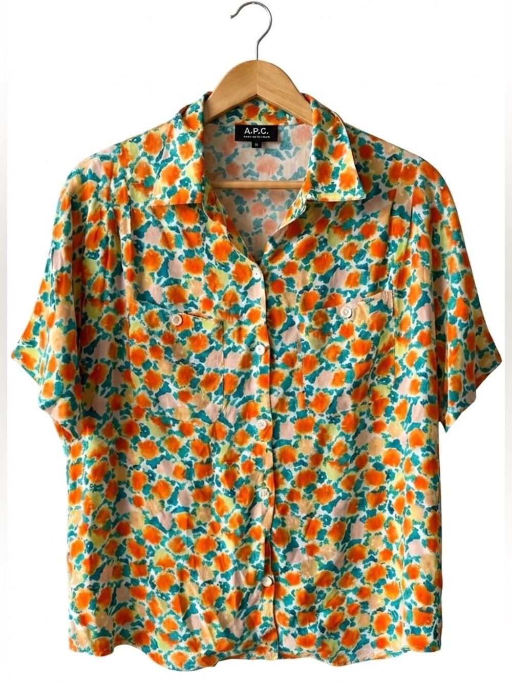 A.P.C. Orange Teal Floral Button-Down Shirt